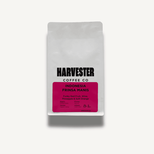 Indonesia Manis specialty coffee bag with bold notes of funky red fruit, pineapple, wine, and orange
