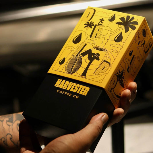 Golden Series Drip Bags box featuring handpicked specialty coffee micro-lots with premium flavor profiles